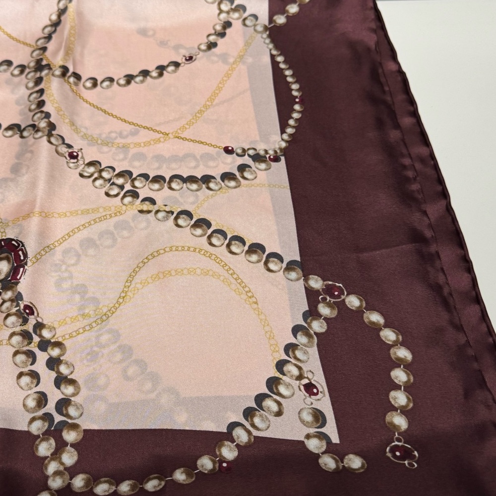 Talbots Pearl and Chain Silk Scarf in Maroon and Pink - Picture 2 of 9